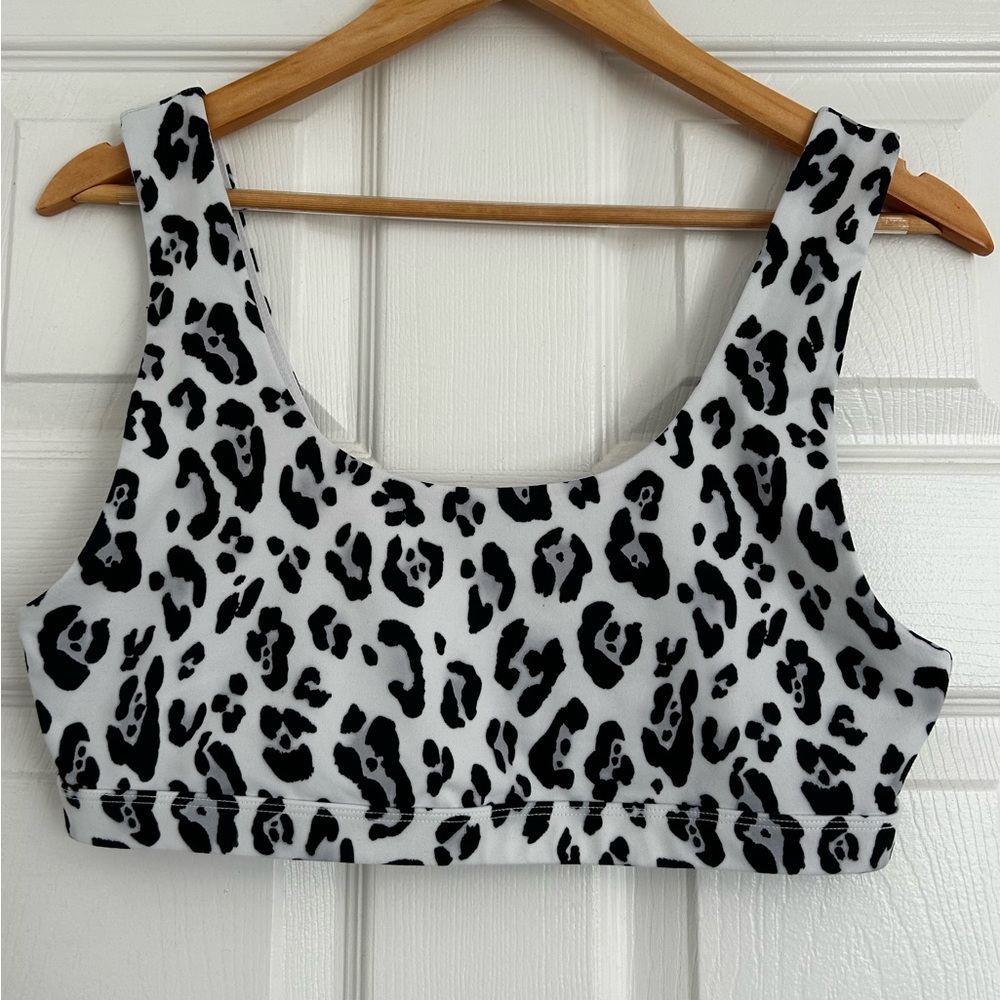 Fabletics White Leopard Print Sports Bra